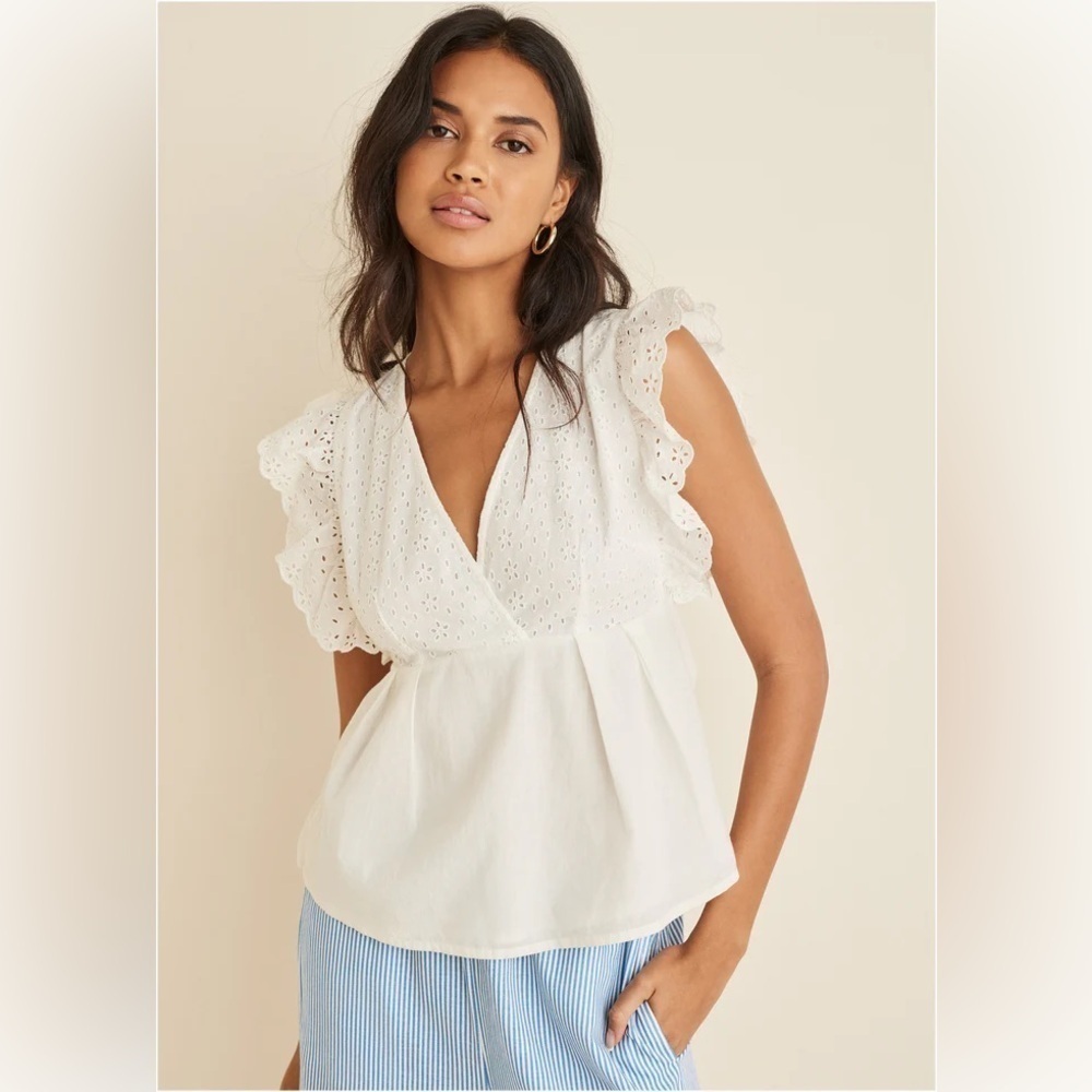 VENUS White Eyelet Ruffle Sleeve Blouse size 12 NWOT